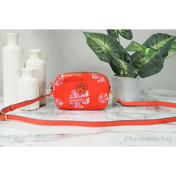 Tory Burch Handbags - NWT Tory Burch Small Crazy Logo Allover Logo Print Camera Bag Crossbody Bag NEW